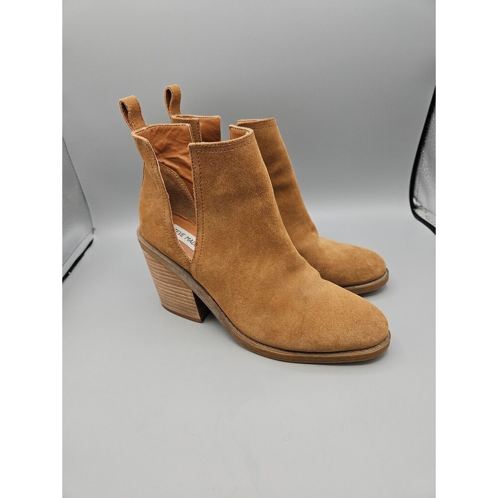 Steve Madden Sharini Tan Suede Leather Slit Ankle Booties Shoes Womens 9.5 M